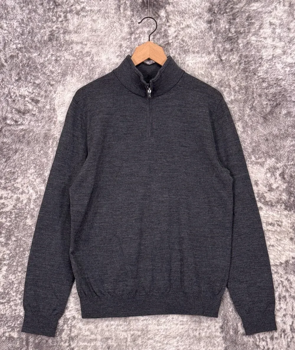 Reiss 1/4 Zip Sweater Large Mens Gray Merino Wool Long Sleeve Pullover